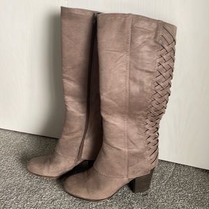 Fergalicious tall, suede, taupe heeled boots